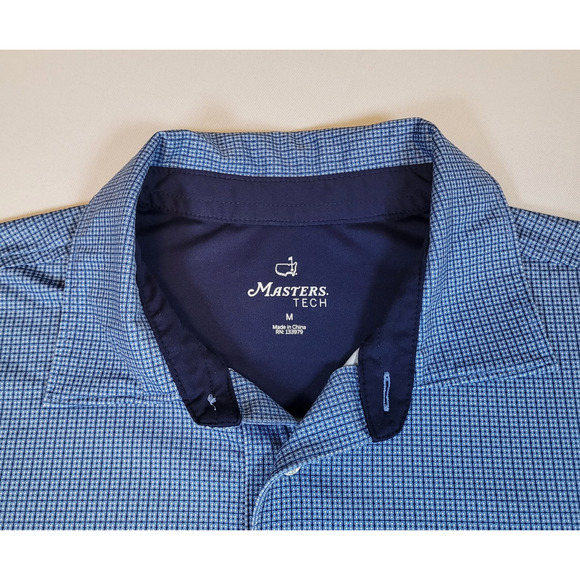 Masters Tech Blue Stretch Micro Check Polo Shirt Embroidered Logo Medium D7 - Picture 4 of 9